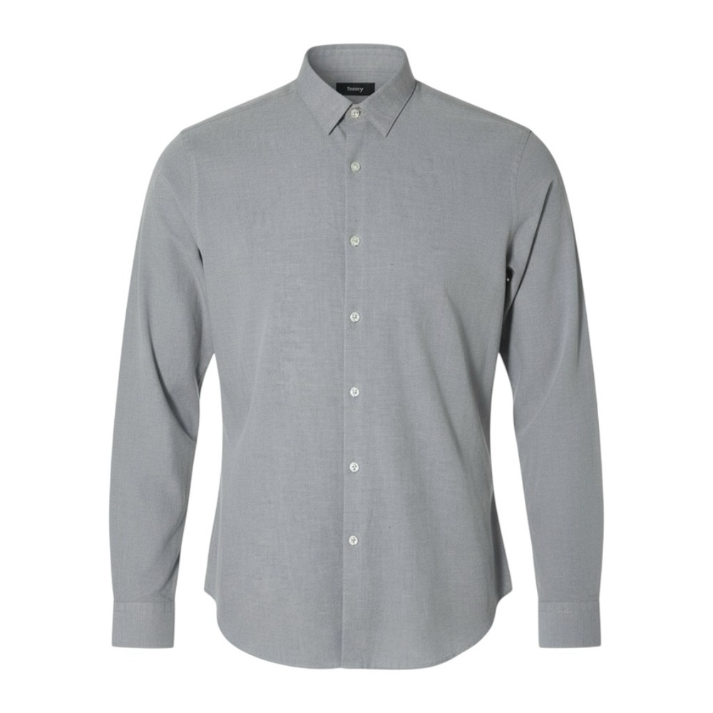 👔 Theory Men’s Long Sleeve Point Collar Shirt – Size L – Gray Cotton Blend